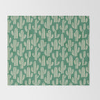 Retro green cactus plant pattern Throw Blanket Gallery Image 2