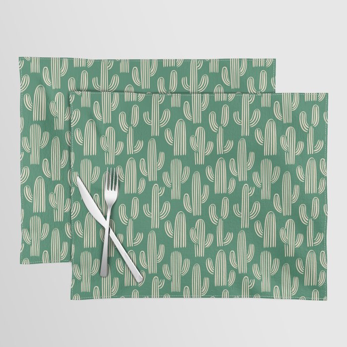 Retro green cactus plant pattern Placemat Gallery Image 1
