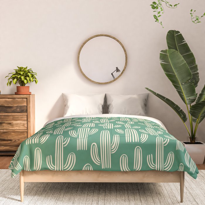 Retro green cactus plant pattern Comforter Gallery Image 3