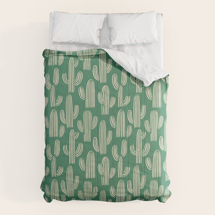 Retro green cactus plant pattern Comforter Gallery Image 6
