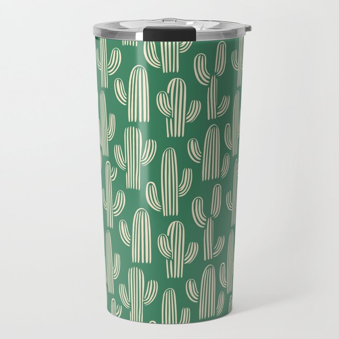 Retro green cactus plant pattern Travel Mug Gallery Image 1