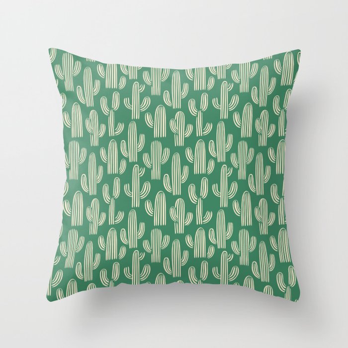 Retro green cactus plant pattern Throw Pillow Gallery Image 6