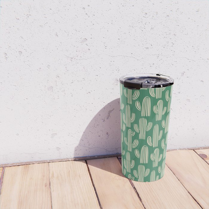 Retro green cactus plant pattern Travel Mug Gallery Image 4