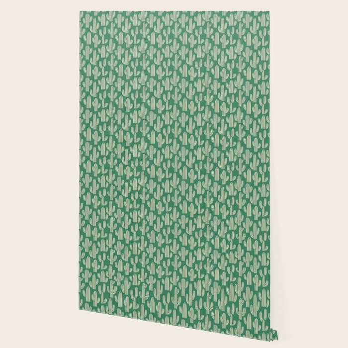 Retro green cactus plant pattern Wallpaper Gallery Image 2