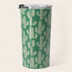 Retro green cactus plant pattern Travel Mug Gallery Image 3