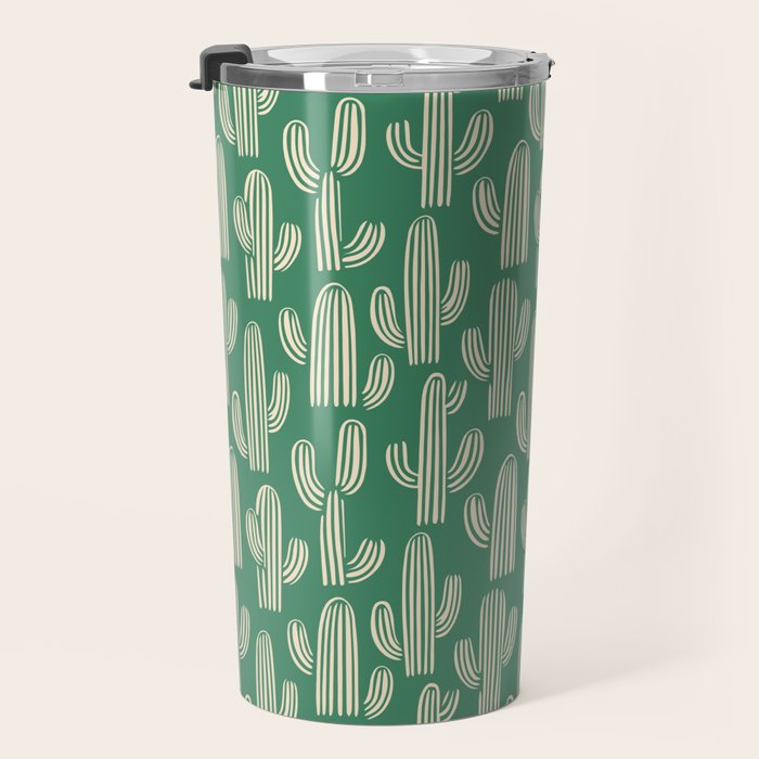 Retro green cactus plant pattern Travel Mug Gallery Image 3