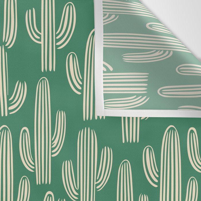 Retro green cactus plant pattern Wall Tapestry Gallery Image 3
