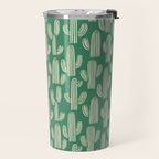 Retro green cactus plant pattern Travel Mug Gallery Image 2