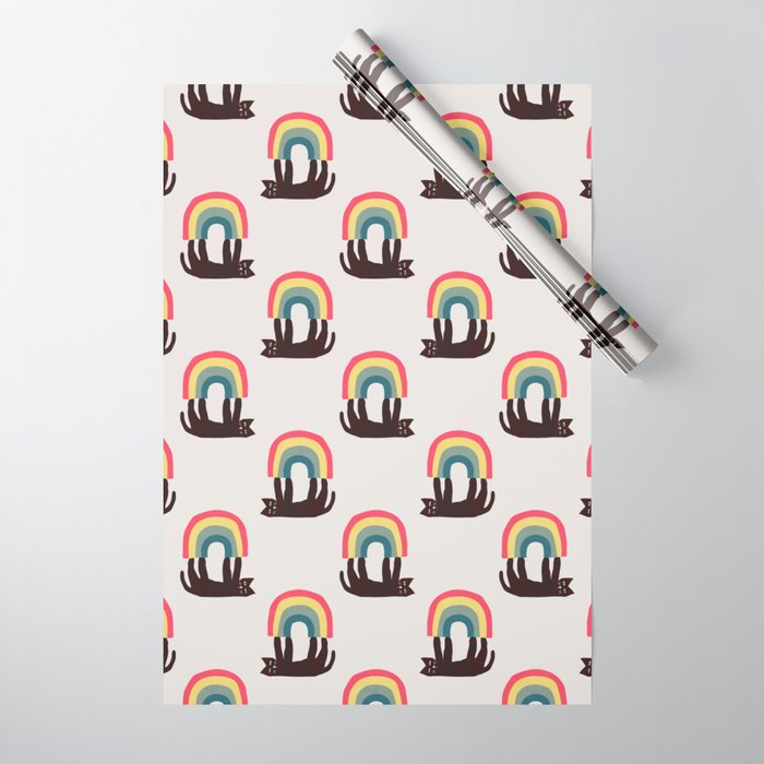 Cat with rainbow Wrapping Paper Gallery Image 1