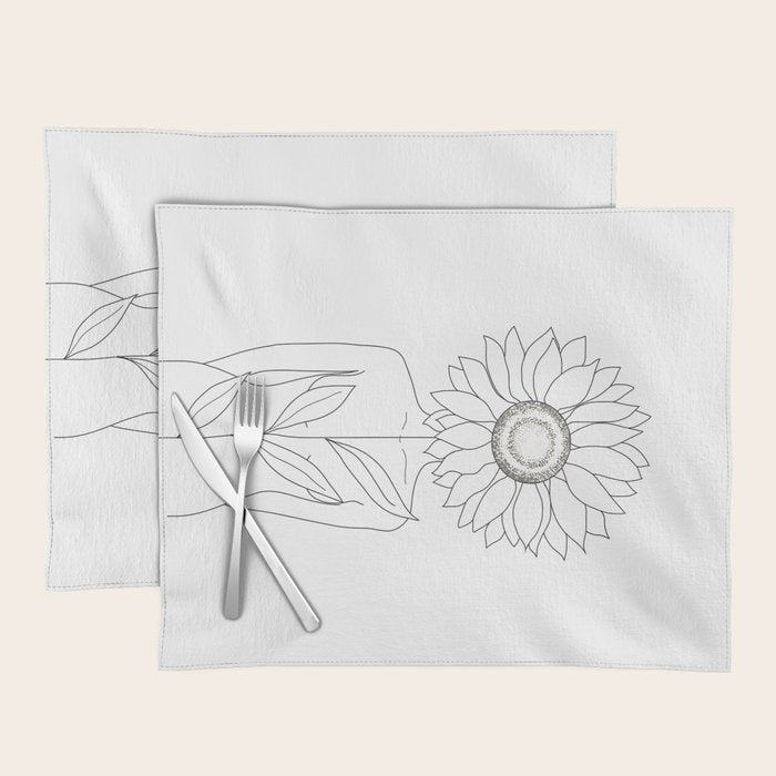 Minimalistic Line Art of Woman with Sunflower Placemat Gallery Image 1