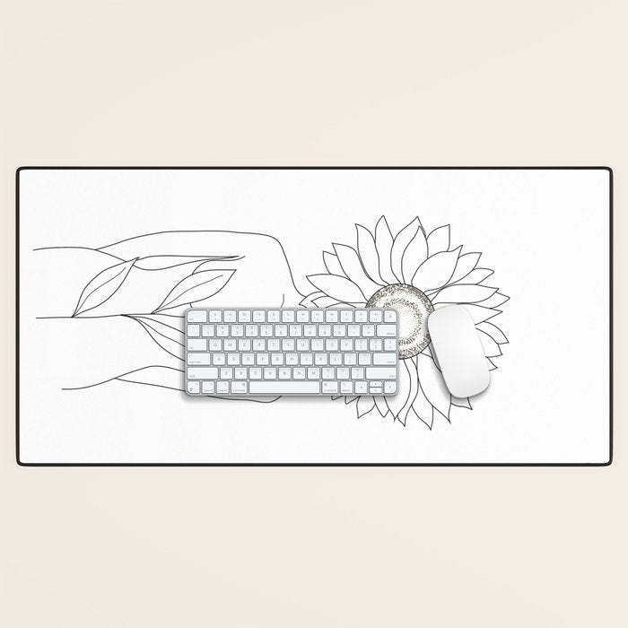 Minimalistic Line Art of Woman with Sunflower Desk Mat Gallery Image 1