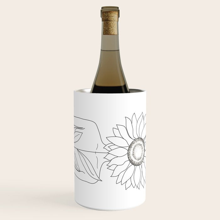 Minimalistic Line Art of Woman with Sunflower Wine Chiller Gallery Image 1