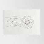 Minimalistic Line Art of Woman with Sunflower Rug Gallery Image 2