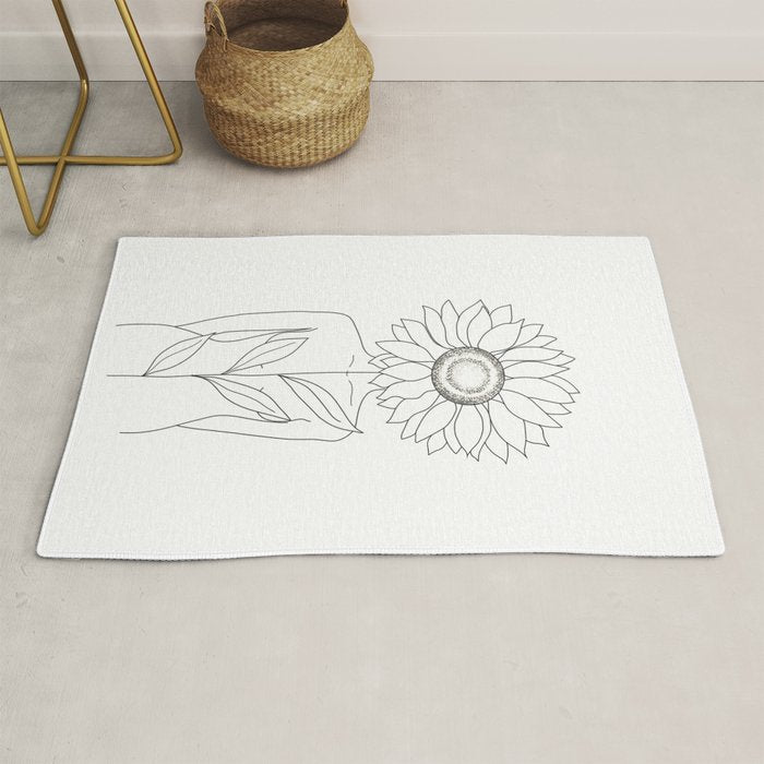 Minimalistic Line Art of Woman with Sunflower Rug Gallery Image 1