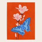 Blue Butterfly and Blooms on a Red Canvas Poster Gallery Image 4