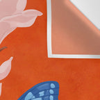 Blue Butterfly and Blooms on a Red Canvas Wall Tapestry Gallery Image 3