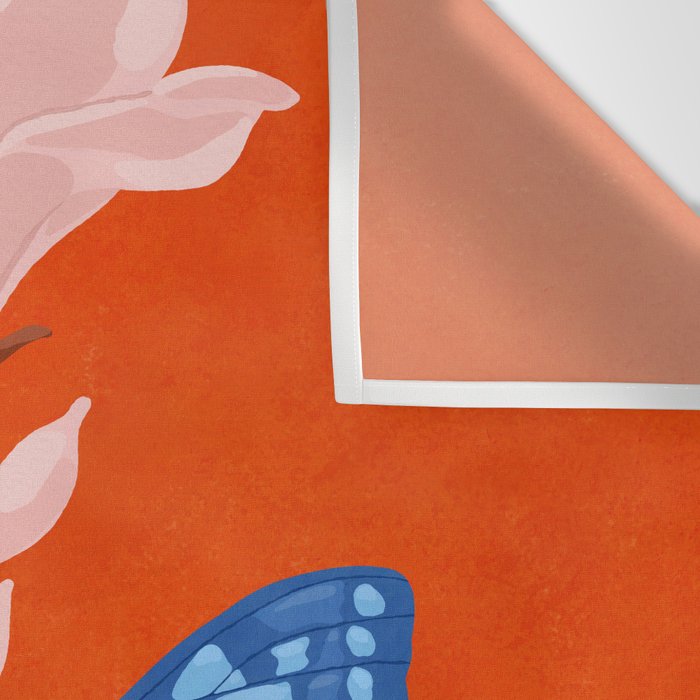Blue Butterfly and Blooms on a Red Canvas Wall Tapestry Gallery Image 3