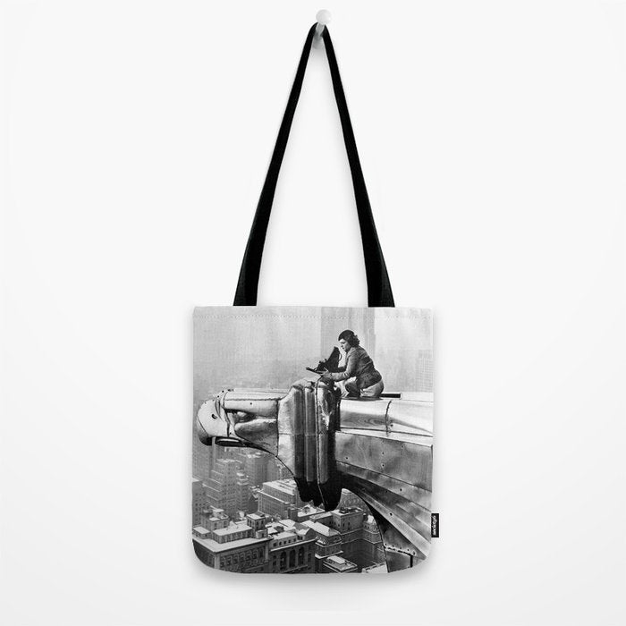 1930 Margaret Bourke-White atop of the world New York City skyline black and white photograph Tote Bag Gallery Image 2