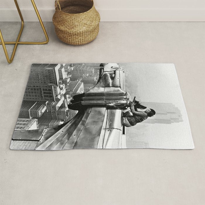 1930 Margaret Bourke-White atop of the world New York City skyline black and white photograph Rug Gallery Image 1