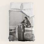 1930 Margaret Bourke-White atop of the world New York City skyline black and white photograph Duvet Cover Gallery Image 6