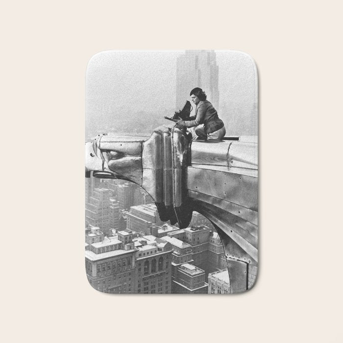 1930 Margaret Bourke-White atop of the world New York City skyline black and white photograph Bath Mat Gallery Image 1