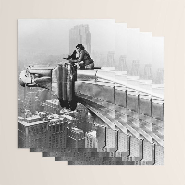 1930 Margaret Bourke-White atop of the world New York City skyline black and white photograph Wrapping Paper Gallery Image 3