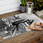 1930 Margaret Bourke-White atop of the world New York City skyline black and white photograph Outdoor Rug Gallery Image 2