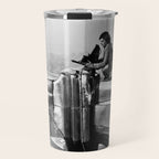 1930 Margaret Bourke-White atop of the world New York City skyline black and white photograph Travel Mug Gallery Image 1