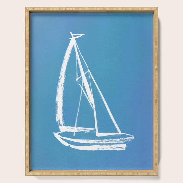 Sailboat Drawing - Blue  Serving Tray Gallery Image 1
