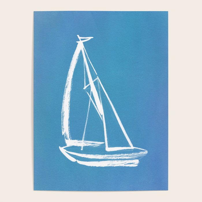 Sailboat Drawing - Blue  Poster Gallery Image 4