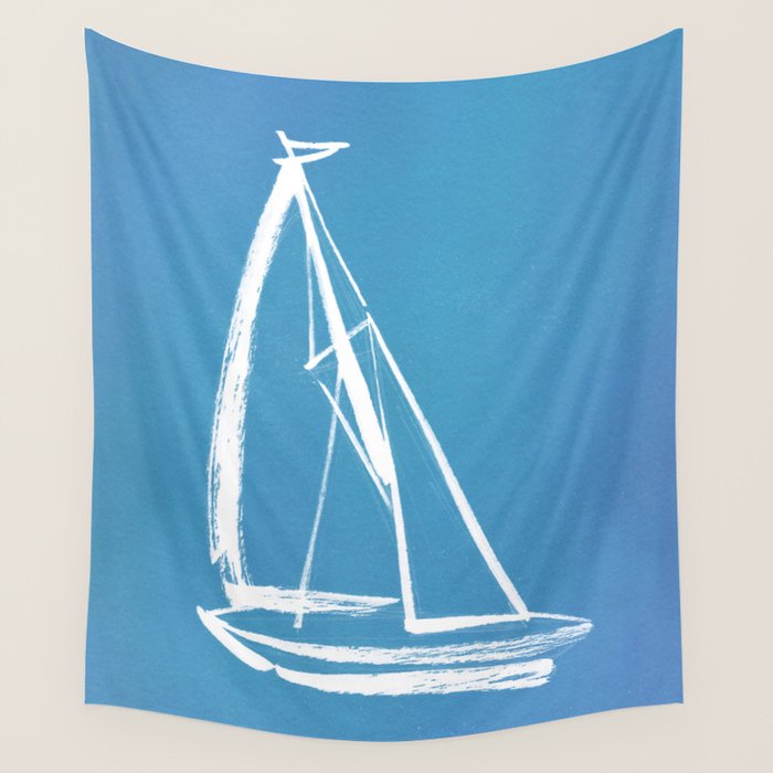 Sailboat Drawing - Blue  Wall Tapestry Gallery Image 4