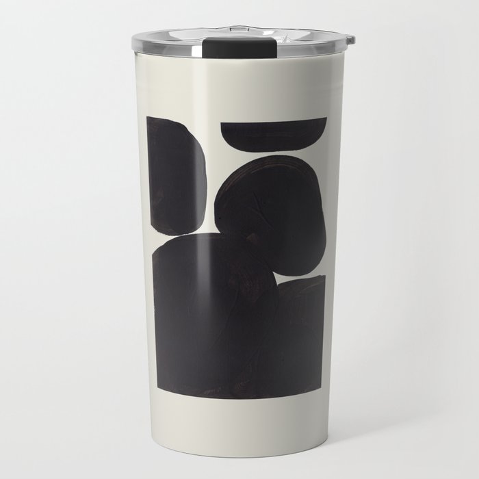 Black & White Minimalist Abstract Shapes Patterns Black Ink Painting Travel Mug Gallery Image 1