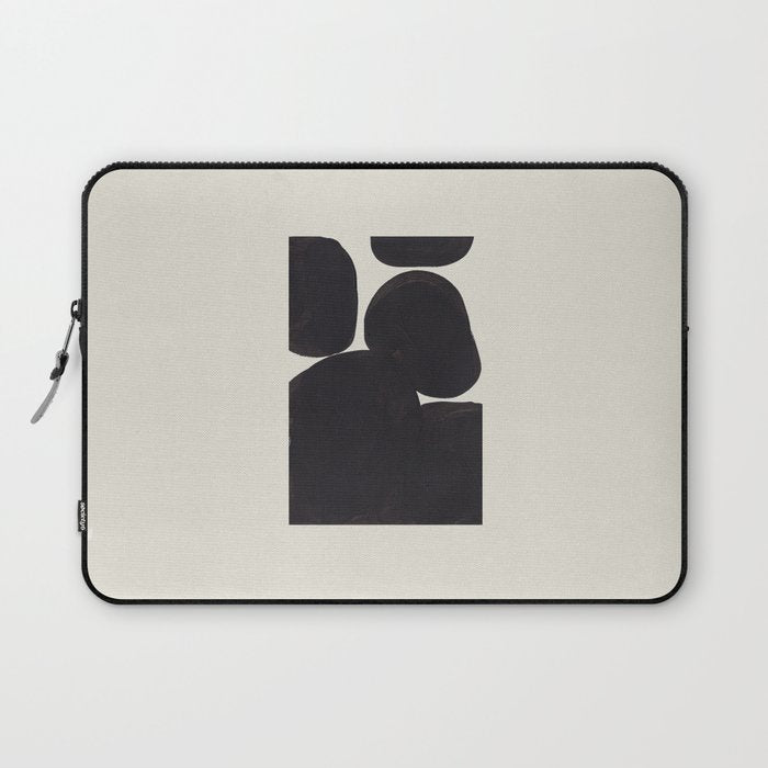 Black & White Minimalist Abstract Shapes Patterns Black Ink Painting Laptop Sleeve Gallery Image 1