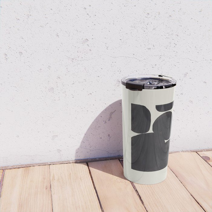 Black & White Minimalist Abstract Shapes Patterns Black Ink Painting Travel Mug Gallery Image 4