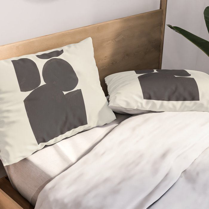 Black & White Minimalist Abstract Shapes Patterns Black Ink Painting Pillow Sham Gallery Image 2