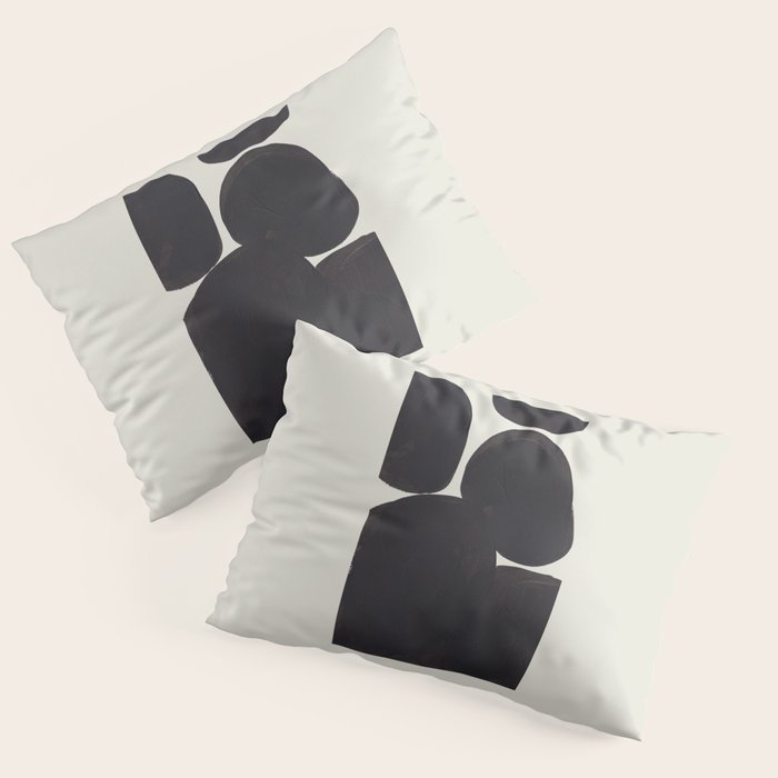 Black & White Minimalist Abstract Shapes Patterns Black Ink Painting Pillow Sham Gallery Image 1