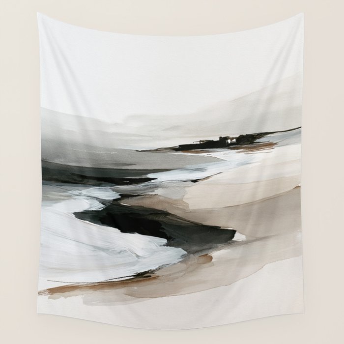 Neutral Coastal Seascape Minimal Landscape Wall Tapestry Gallery Image 4