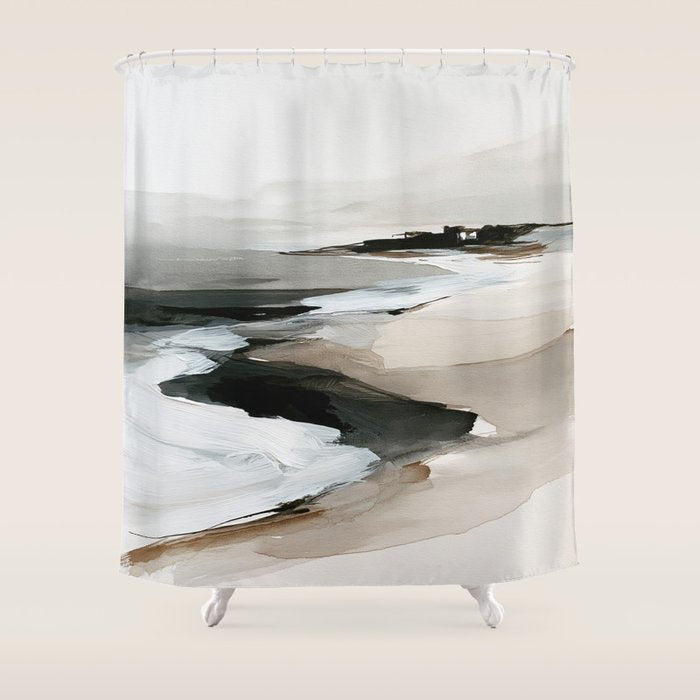 Neutral Coastal Seascape Minimal Landscape Shower Curtain Gallery Image 1