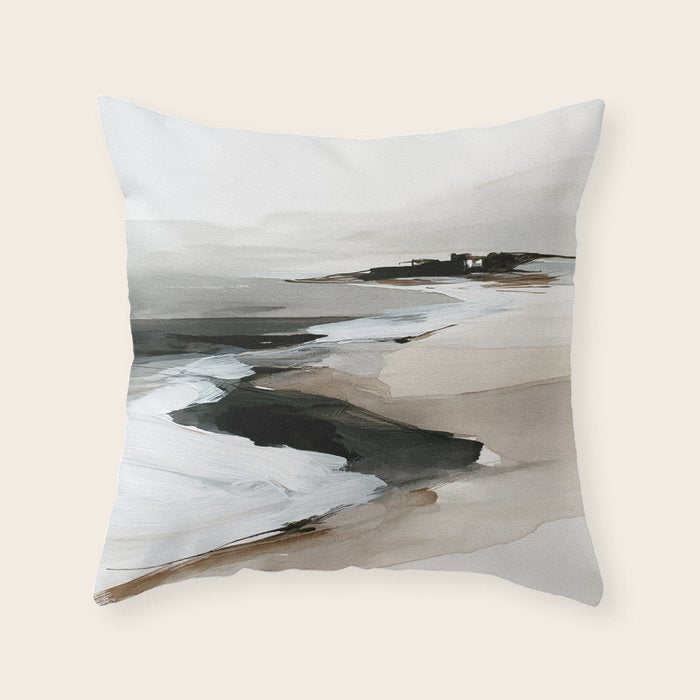 Neutral Coastal Seascape Minimal Landscape Throw Pillow Gallery Image 1