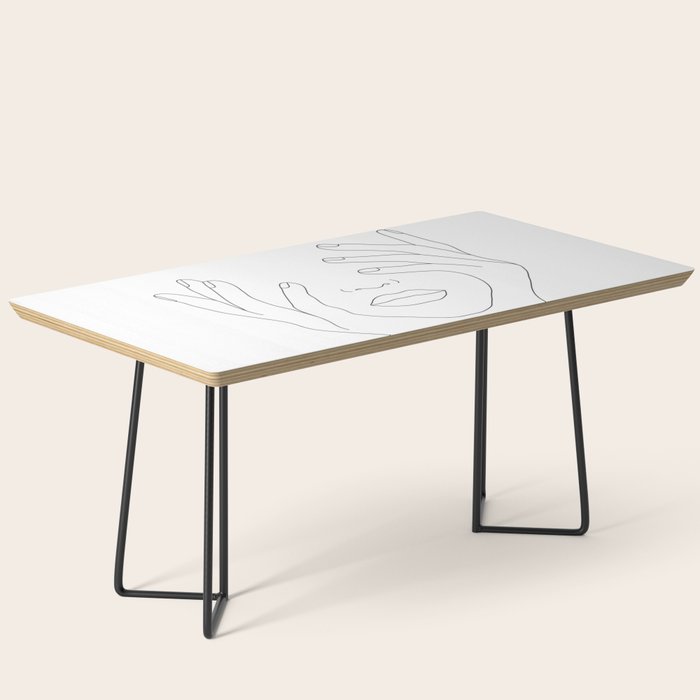 Minimal Line Art Woman with Hands on Face Coffee Table Gallery Image 1
