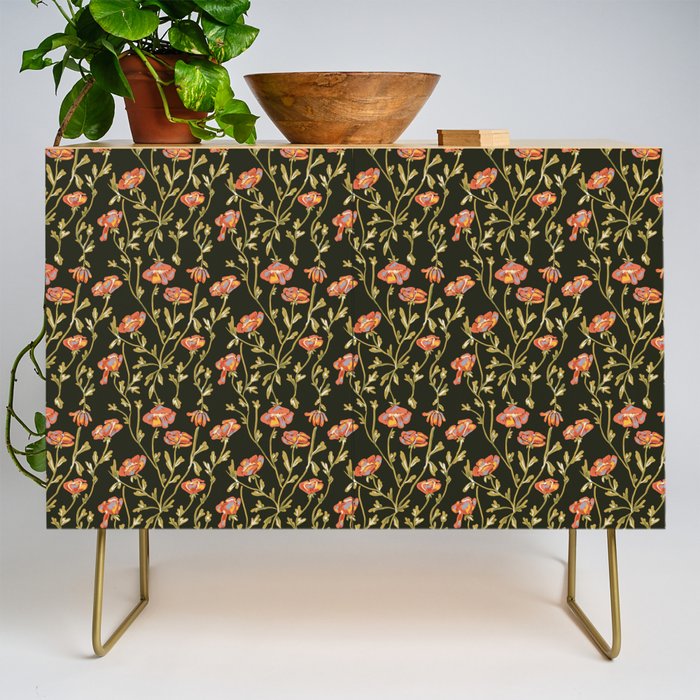 Dark Botanical Pattern Credenza Gallery Image 1