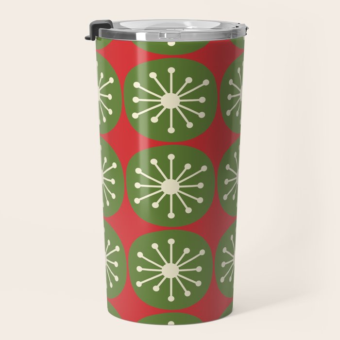 Mid Century Modern Atomic Dots Retro Christmas Pattern Travel Mug Gallery Image 3