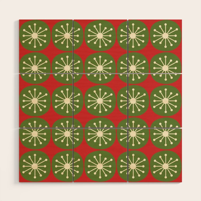 Mid Century Modern Atomic Dots Retro Christmas Pattern Wood Wall Art Gallery Image 1