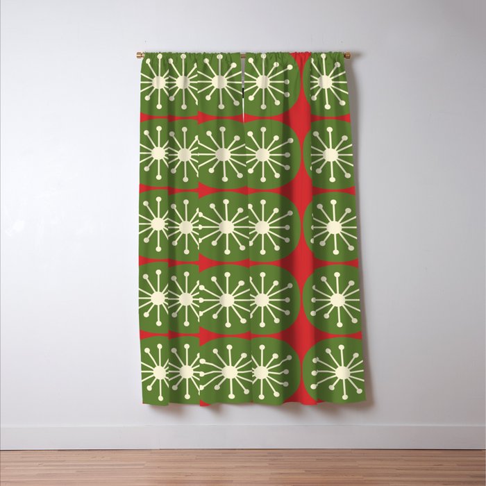 Mid Century Modern Atomic Dots Retro Christmas Pattern Window Curtain Gallery Image 3