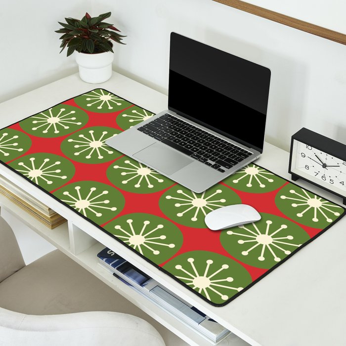 Mid Century Modern Atomic Dots Retro Christmas Pattern Desk Mat Gallery Image 2