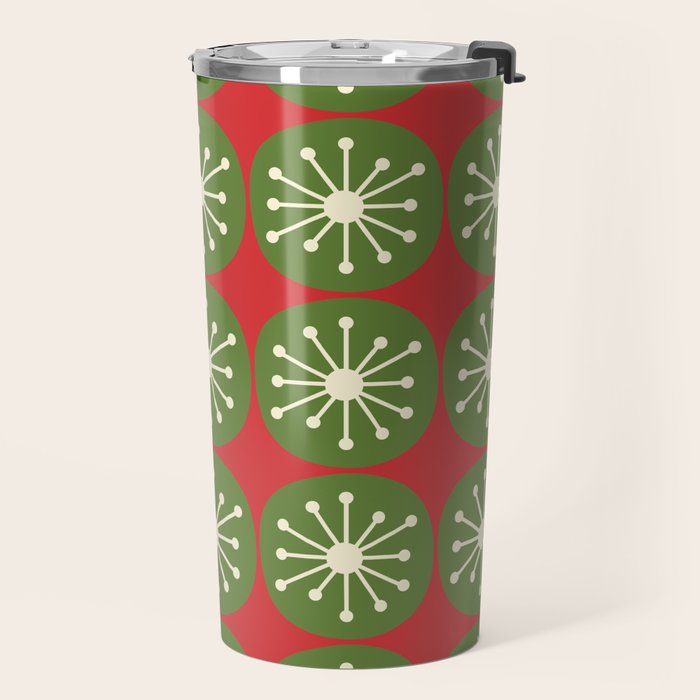 Mid Century Modern Atomic Dots Retro Christmas Pattern Travel Mug Gallery Image 2