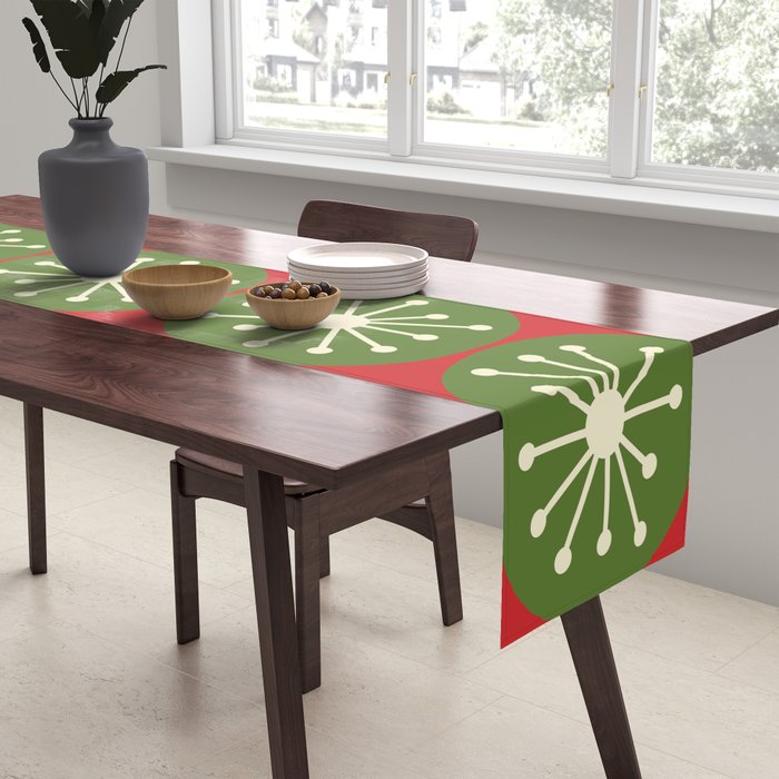 Mid Century Modern Atomic Dots Retro Christmas Pattern Table Runner Gallery Image 2
