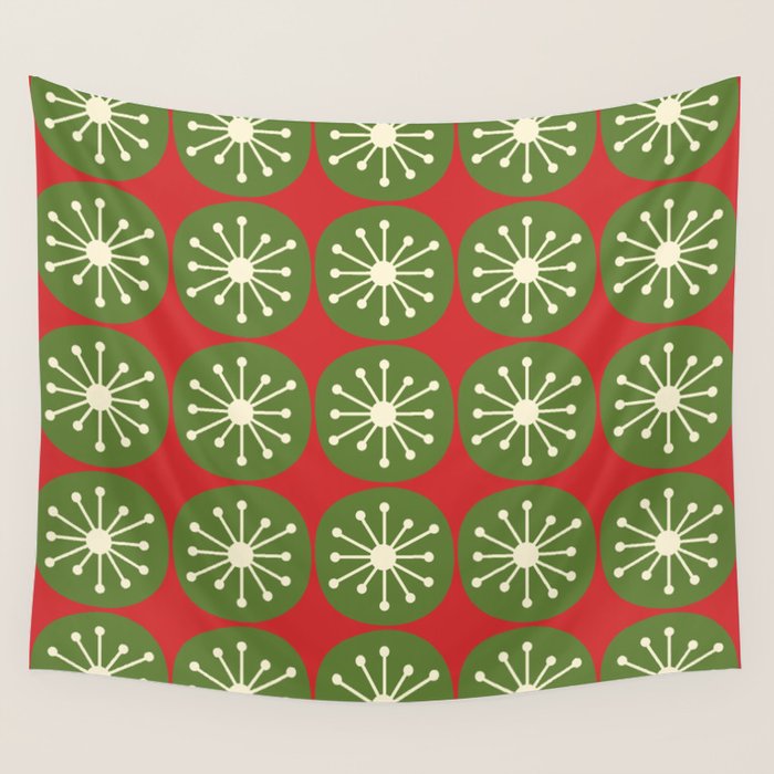 Mid Century Modern Atomic Dots Retro Christmas Pattern Wall Tapestry Gallery Image 4