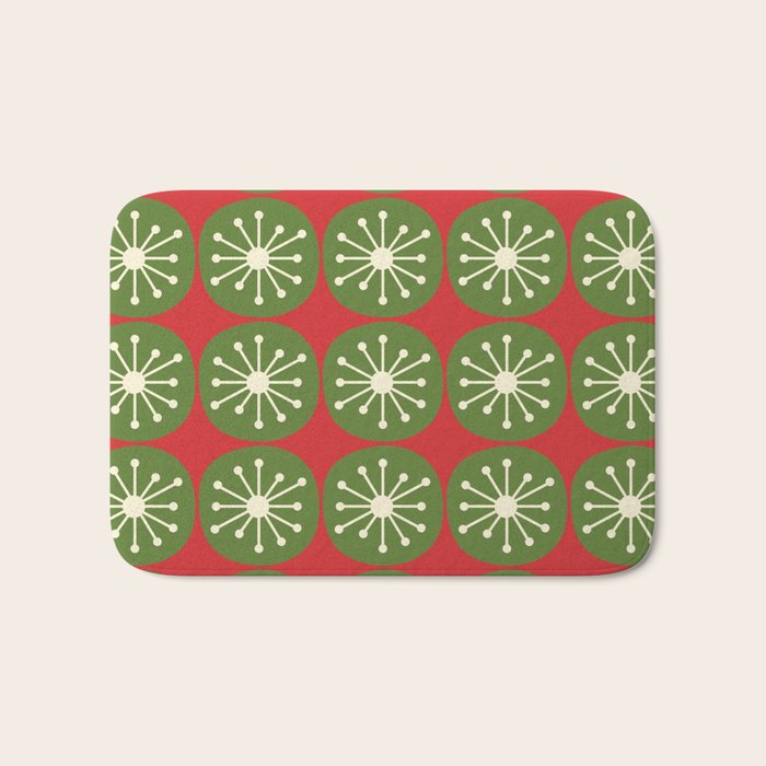 Mid Century Modern Atomic Dots Retro Christmas Pattern Bath Mat Gallery Image 1