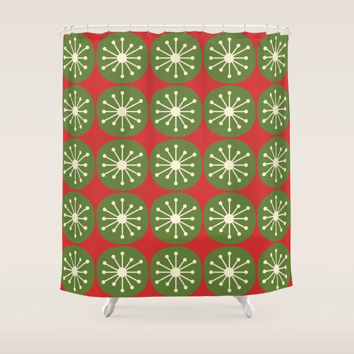 Mid Century Modern Atomic Dots Retro Christmas Pattern Shower Curtain Gallery Image 1